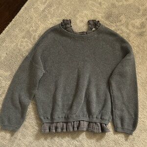 Mango Gray Kids Crew Neck Sweater with Ruffle Detail